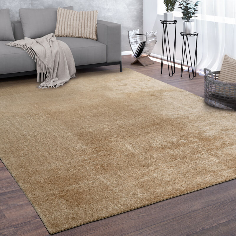 foto del prodotto paco home tappeto salotto pelo corto lavabile monocolore moderno morbido beige crema 120x170 cm