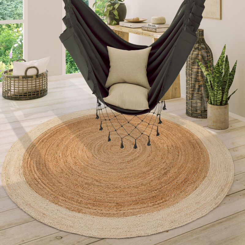 foto del prodotto paco home tappeto salotto rotondo iuta motivo boho etnico moderno fatto a mano naturale 160 cm tondo, ivoire