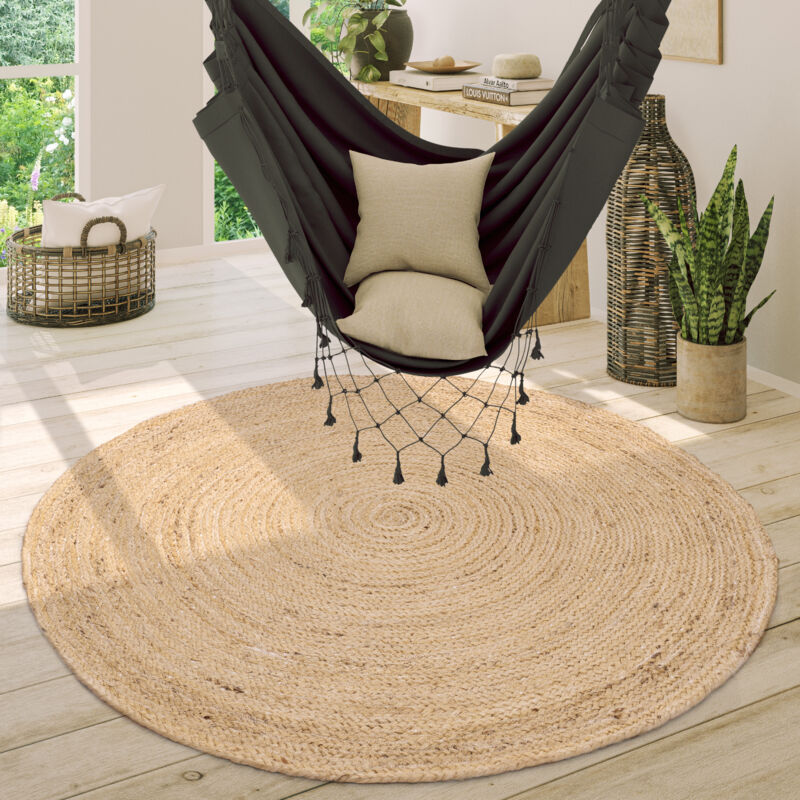 foto del prodotto paco home tappeto salotto rotondo iuta motivo boho etnico moderno fatto a mano naturale 100 cm tondo, ivoire 2