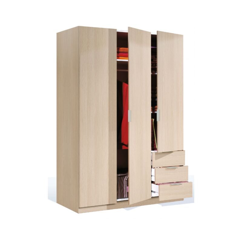 foto del prodotto armadio 121x180h cm con tre cassetti e tre ante rovere chiaro abete