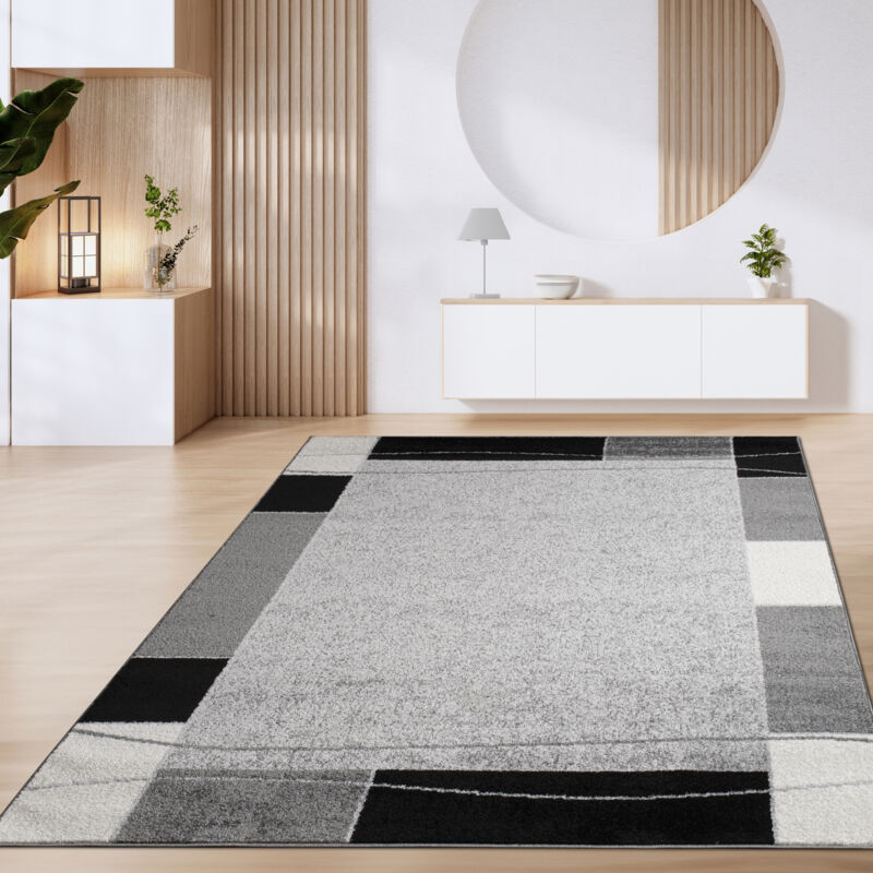 foto del prodotto paco home tappeto salotto pelo corto motivo marocchino cerchi e bordature moderno 60x100 cm, grigio 3