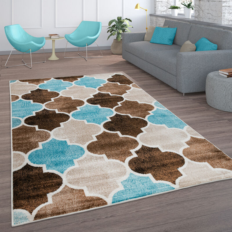 foto del prodotto paco home tappeto vintage a pelo corto per soggiorno, marocchino, rombi, turchese marrone 120x170 cm, beige
