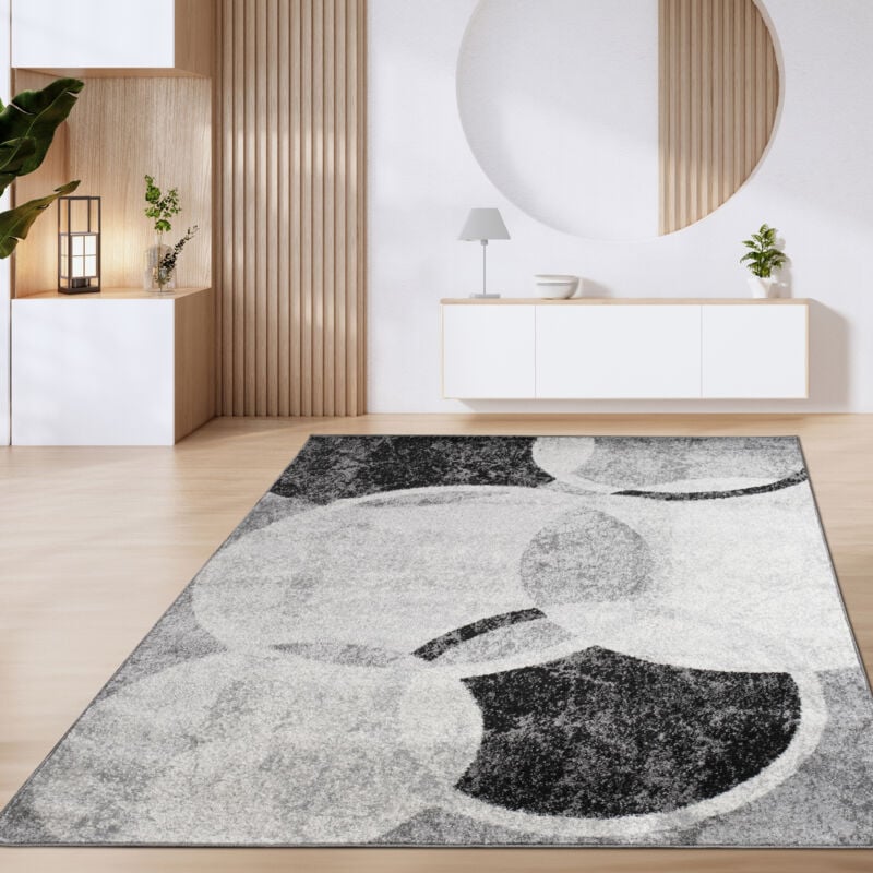 foto del prodotto paco home tappeto salotto pelo corto motivo marocchino cerchi e bordature moderno 60x100 cm, grigio 4