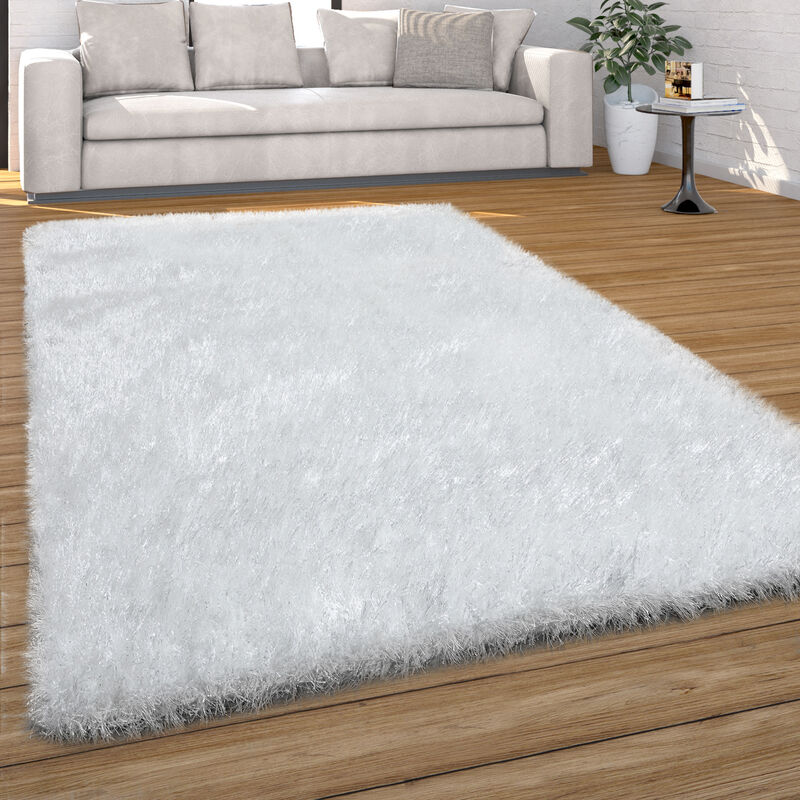 foto del prodotto paco home tappeto salotto moderno soggiorno pelo lungo monocolore peloso moderno 60x100 cm, bianco