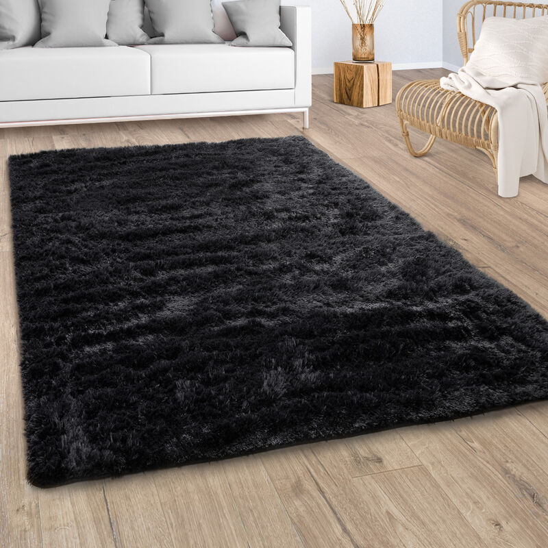 foto del prodotto paco home tappeto salotto moderno pelo lungo pelliccia finta shaggy morbido nero 80 cm tondo