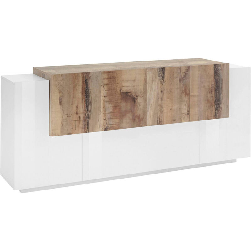 foto del prodotto credenza astice, madia da cucina a 7 ante, buffet da soggiorno, madia da cucina, 100 made in italy, cm 200x45h86, bianco lucido e acero dmora