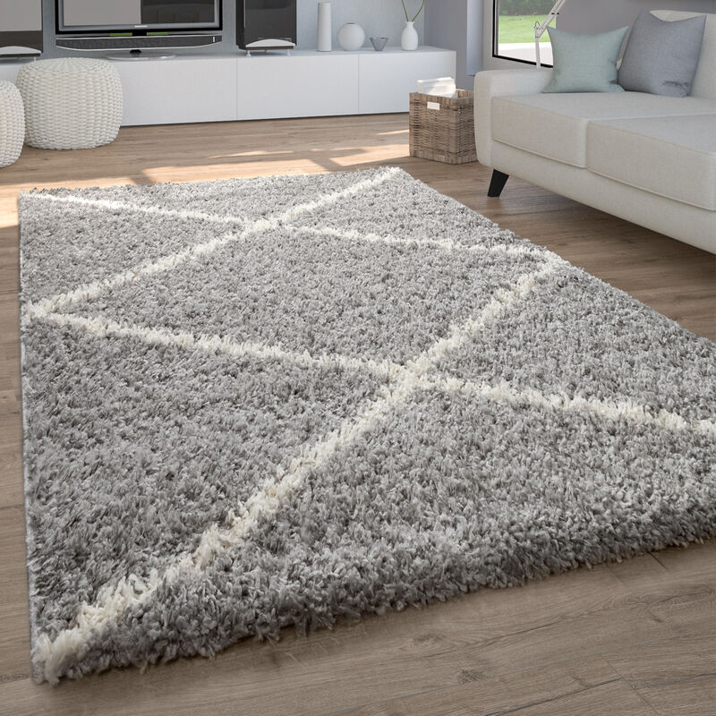 foto del prodotto paco home tappeto salotto pelo lungo tappeto soggiorno shaggy motivo diamante scandinavo 160x220 cm, grigio