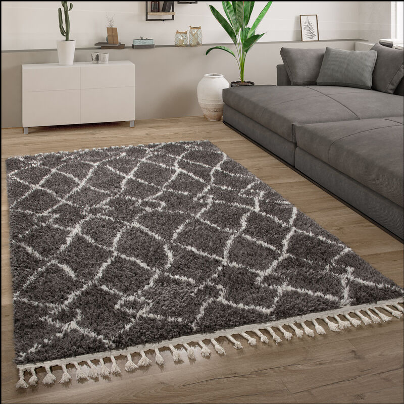 foto del prodotto paco home tappeto salotto pelo lungo tappeto shaggy scandinavo frange morbido moderno 80x150 cm, antracite