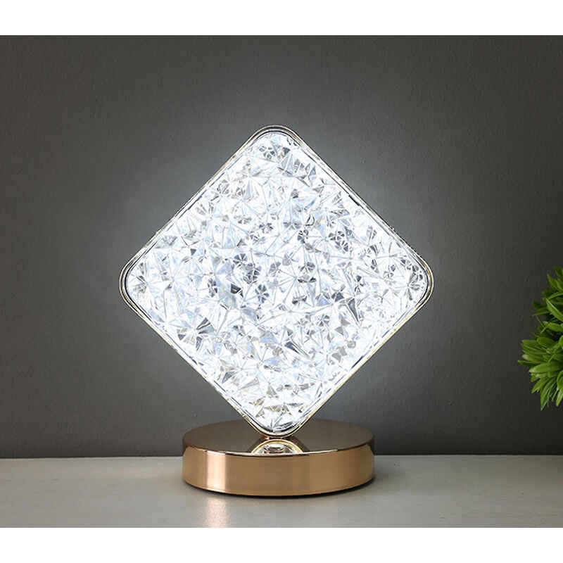 foto del prodotto bes lampada led da tavolo senza fili diamantata rombo effetto cristallo ricaricabile