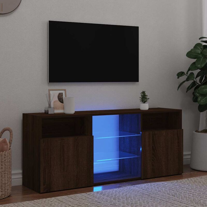 foto del prodotto vidaxl mobile porta tv con luci led rovere marrone 120x30x50 cm