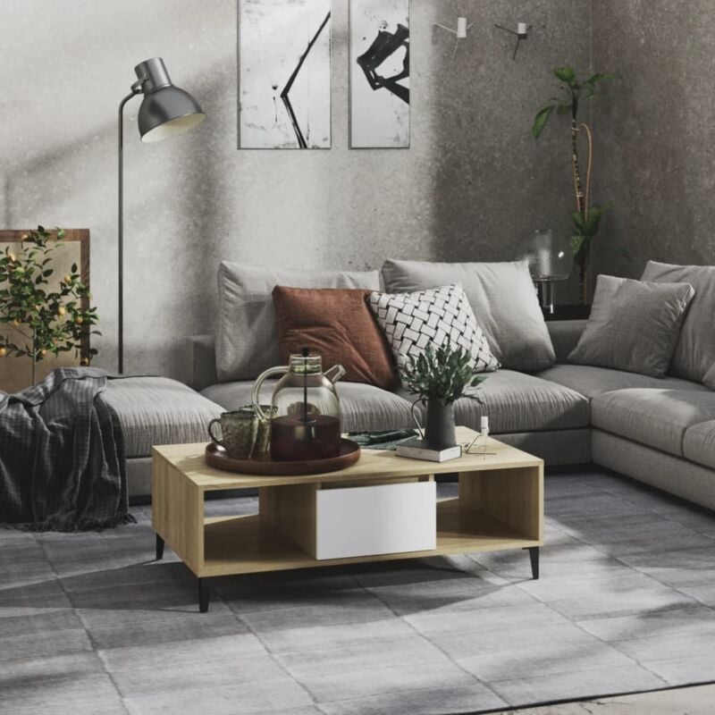 foto del prodotto tavolino salotto bianco rovere sonoma 103,5x60x35cm multistrato vidaxl