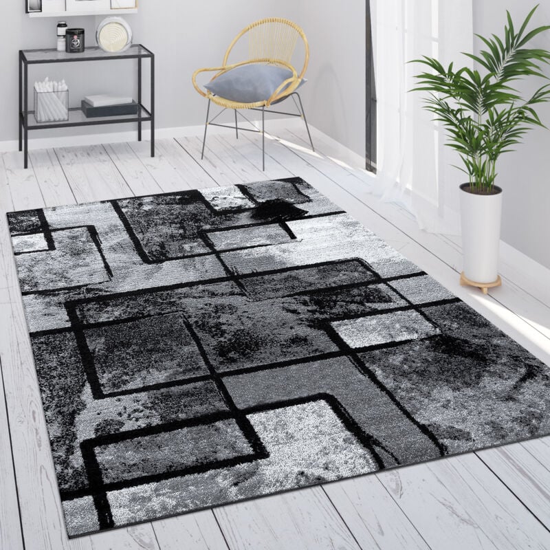 foto del prodotto paco home tappeto grigio salotto vintage pelo corto motivo geometrico astratto 60x100 cm, grigio