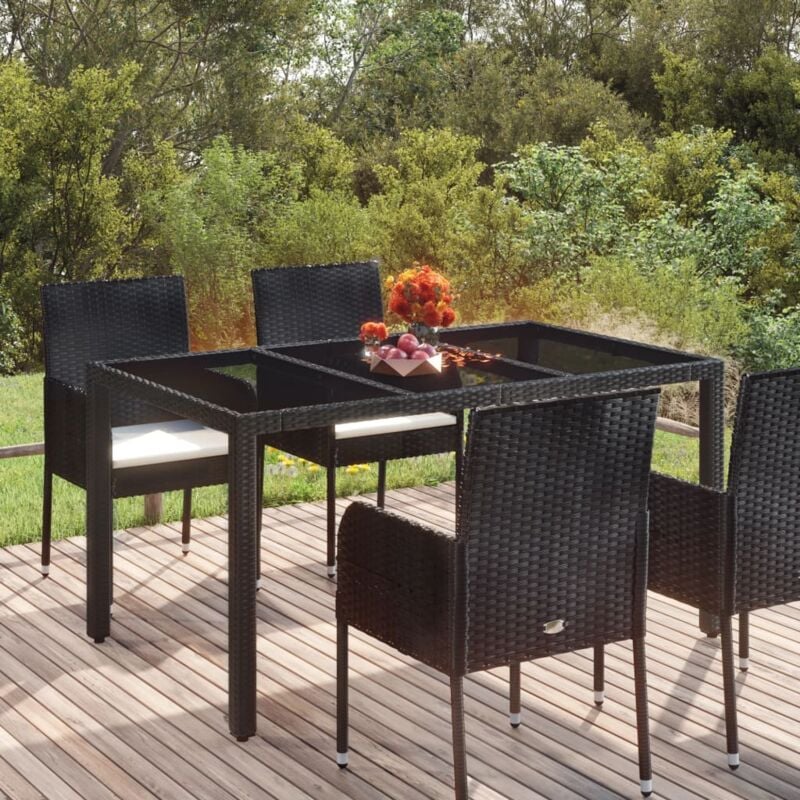 foto del prodotto vidaxl tavolo da giardino piano in vetro nero 150x90x75 cm polyrattan