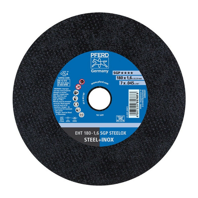 foto del prodotto disco da taglio sgp steelox d180x1.6mm dritto inox trapano 22.23mm pferd per 25 