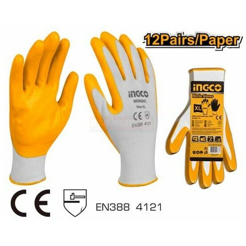 foto del prodotto ingco guanti in nitrile da lavoro sicurezza protezione antiscivolo 12 pz mis. l