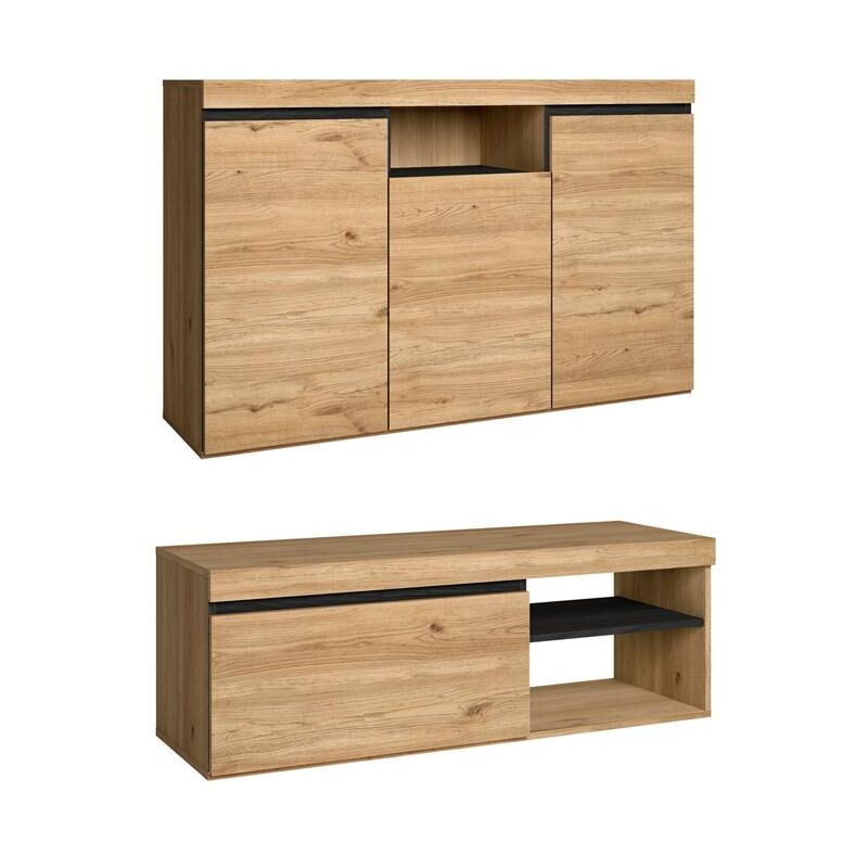 foto del prodotto set naturale soggiorno sala da pranzo, mobili ausiliari, buffet mobile tv 120cm rovere nordico nero skraut home
