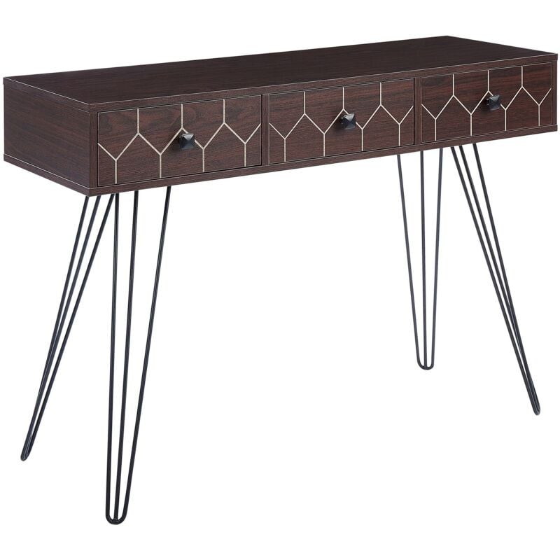foto del prodotto consolle legno scuro e nero 110 x 39 cm 3 cassetti mobili soggiorno malsala