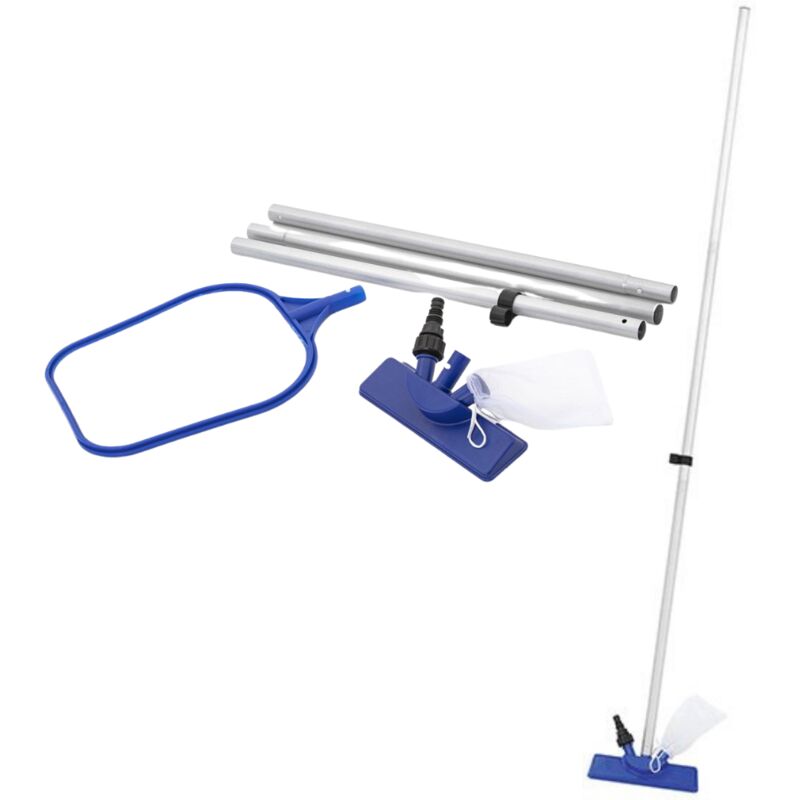 foto del prodotto kit pulizia piscina accessori manutenzione aspiratore sacco retino e asta bestway