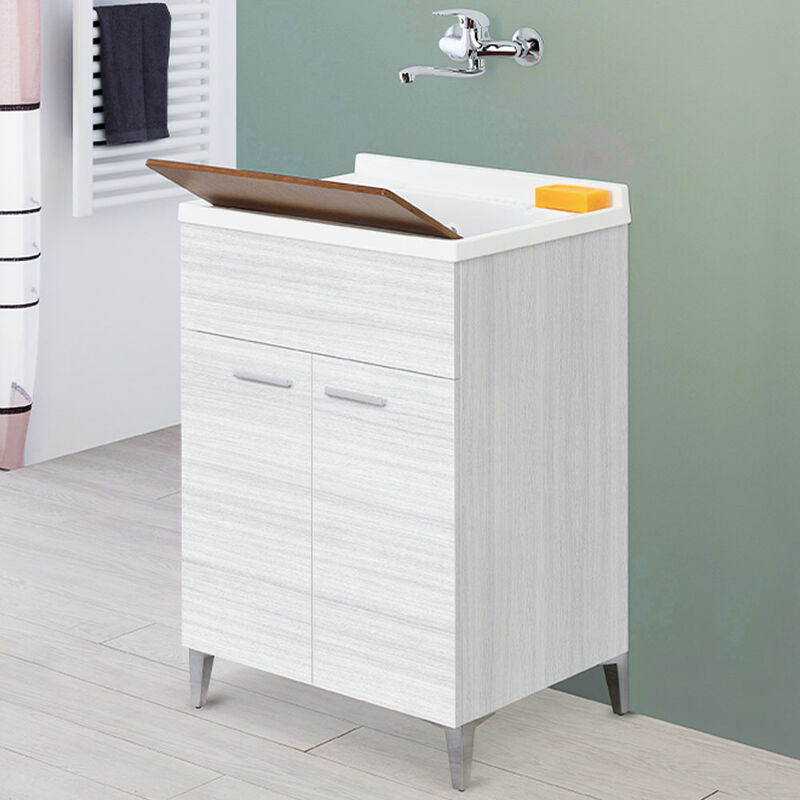 foto del prodotto mobile lavatoio grigio koala 2 ante 60 cm lavabo resina asse legno per lavaggio