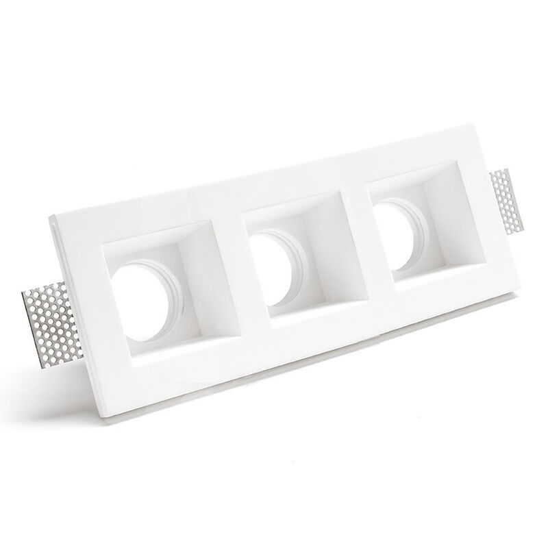 foto del prodotto bes porta faretto gesso incasso bianco 3 luci soffitto quadrato verniciabile gs 5054