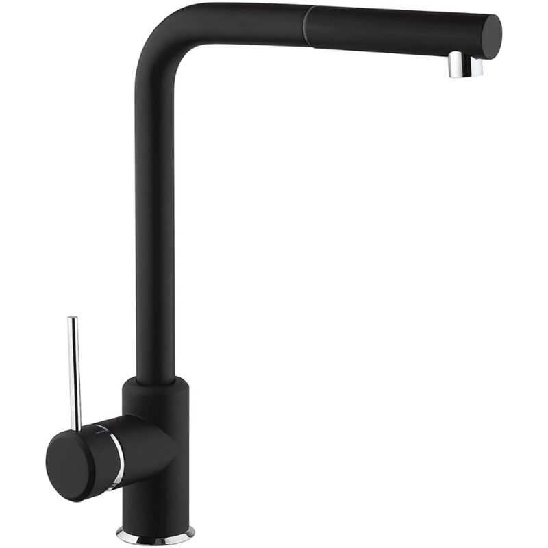 foto del prodotto 35506520 miscelatore lavello cucina nero opaco, bocca girevole 360 a squadra, rubinetto cucina professionale con doccetta estraibile in ottone,