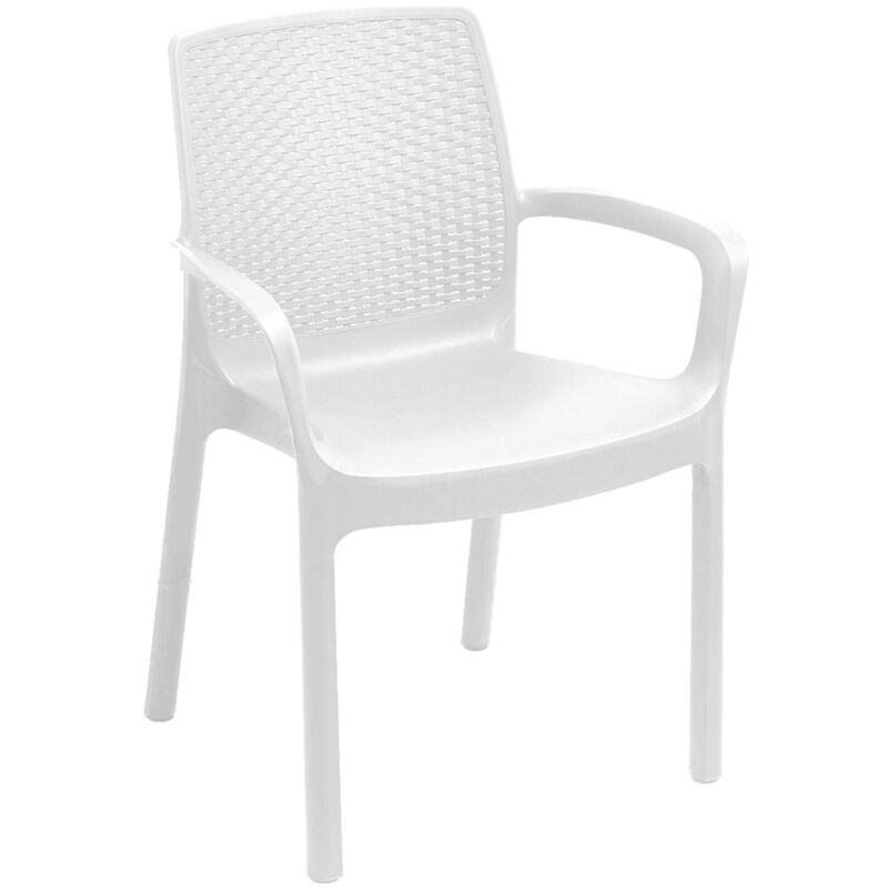 foto del prodotto sedia da esterno torino, seduta da giardino, sedia per tavolo da pranzo, poltrona outdoor effetto rattan, 100 made in italy, cm 54x60h82, bianco,