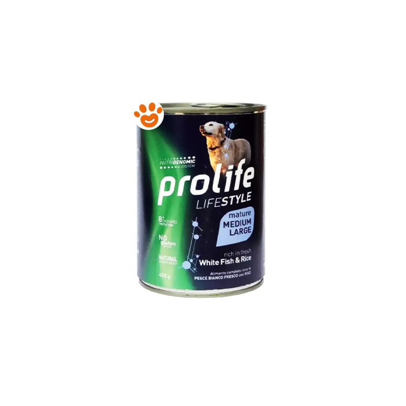 foto del prodotto dog lifestyle adult mature medium large pesce bianco e riso dog lifestyle adult mature medium large pesce bianco e riso lattina da 400 gr prolife