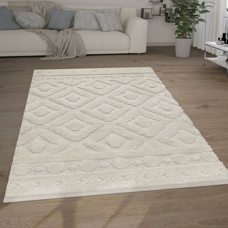 foto del prodotto paco home tappeto salotto pelo lungo shaggy effetto 3d etnico boho vintage morbido 120x160 cm, crema 8