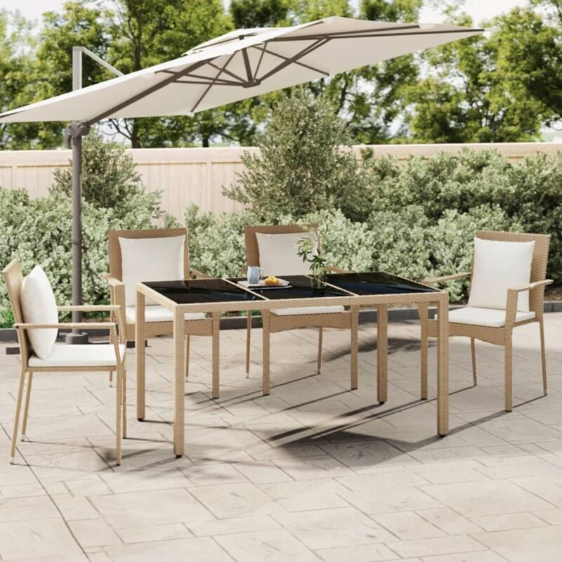 foto del prodotto tavolo da giardino piano vetro beige polyrattan vetro temperato vidaxl