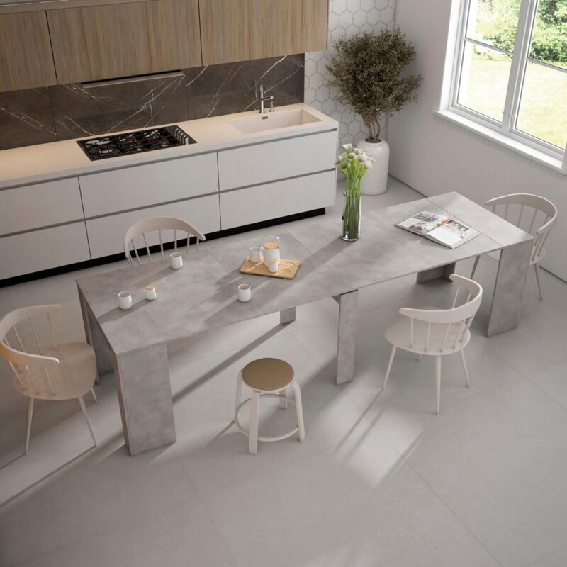 foto del prodotto consolle allungabile, tavolo consolle allungabile , 300, per 14 persone, tavolo da pranzo, stile moderno, cemento skraut home