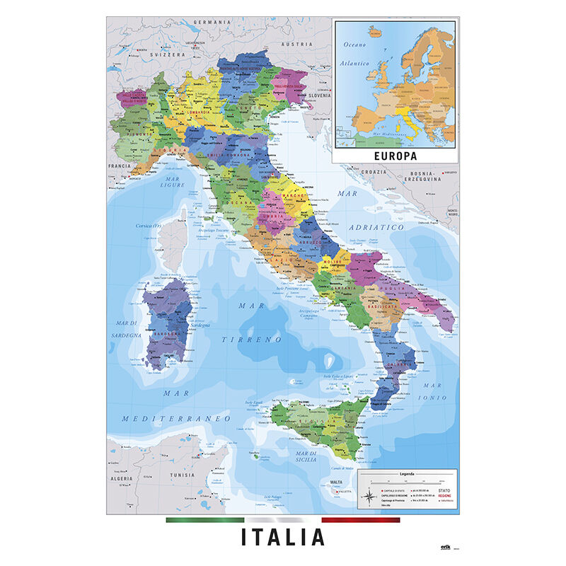 foto del prodotto poster mappa italia fisica politica