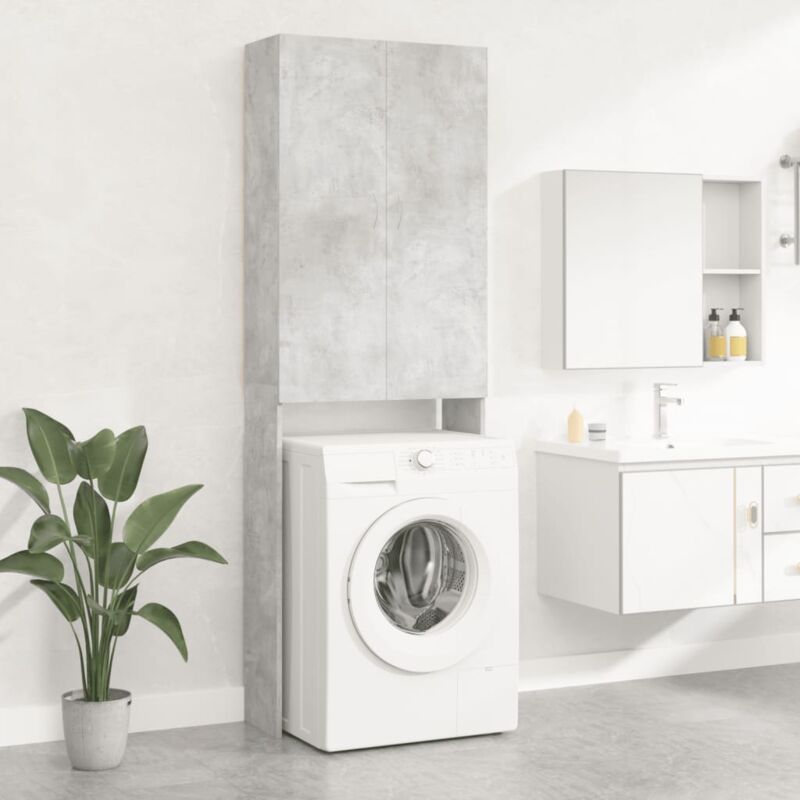 foto del prodotto mobili lavatrice armadietto mobili bagno grigio cemento 64x25,5x190cm