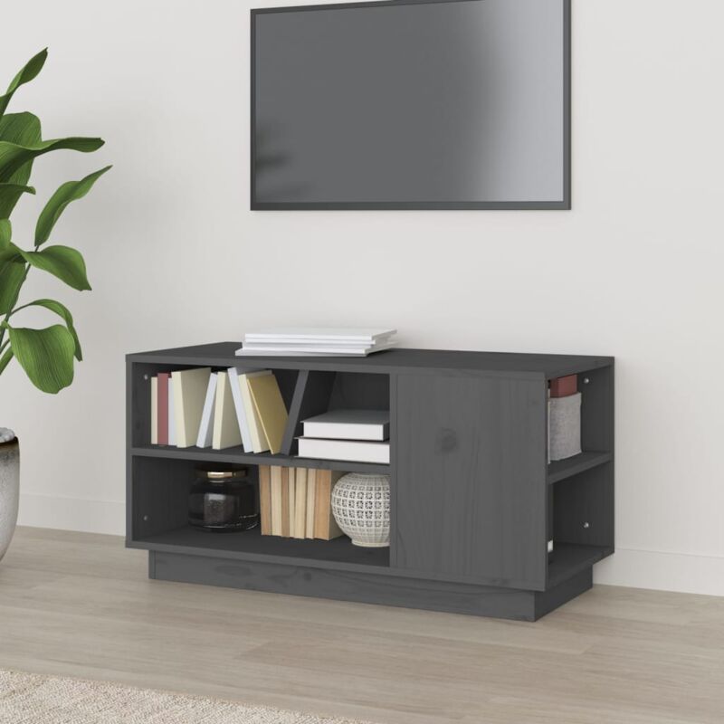 foto del prodotto vidaxl mobile porta tv grigio 80x35x40,5 cm in legno massello di pino