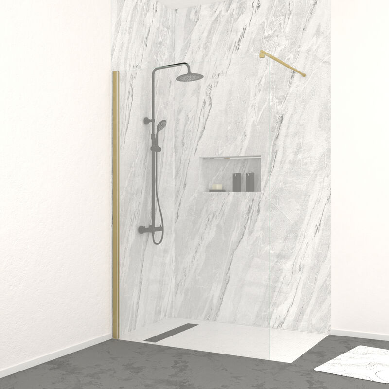 foto del prodotto aurlane parete doccia 120x200 cm vetro temperato 8 mm finitura oro spazzolato freedom 2 gold