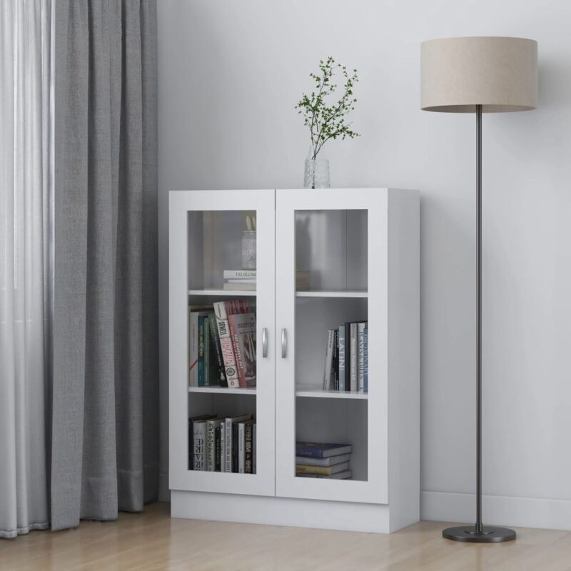 foto del prodotto armadietto con vetrina vetrinetta armadietto bianco 82,5x30,5x115 cm in truciolato
