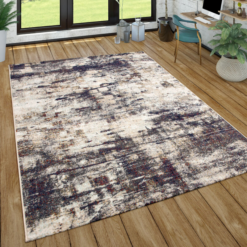 foto del prodotto paco home tappeto salotto pelo corto look vintage motivo astratto moderno crema lilla 60x100 cm
