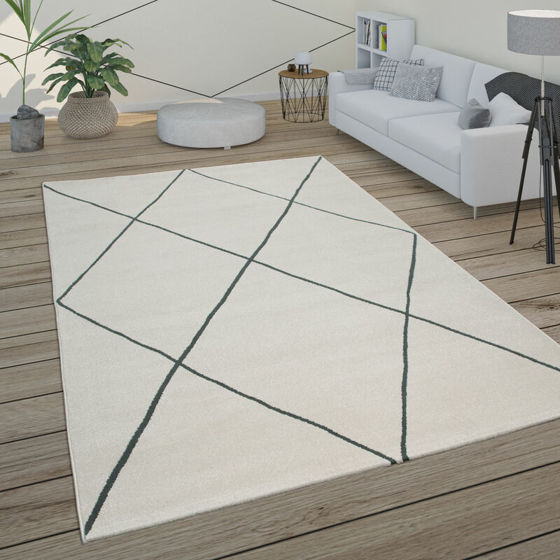 foto del prodotto paco home tappeto per soggiorno con motivo a rombi moderno scandinavo pelo corto, luminoso bianco 60x100 cm