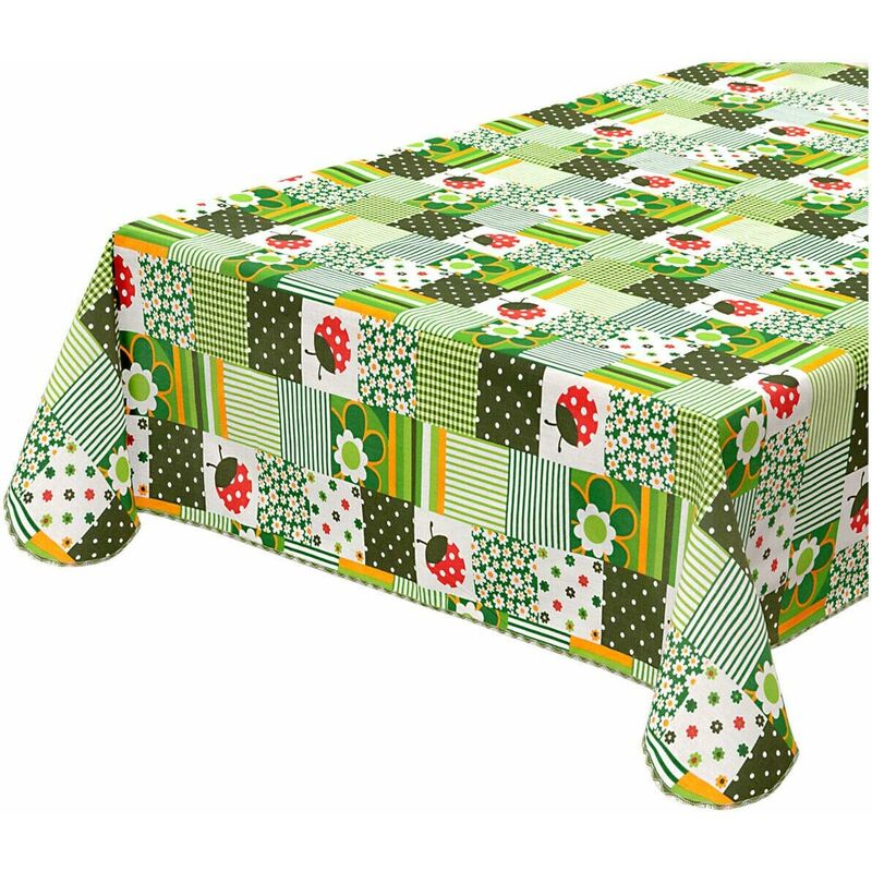 foto del prodotto tovaglia antimacchia cucina coccinella bordata cotone plastificato proteggi tavolo copritavolo verde 135x180 cm