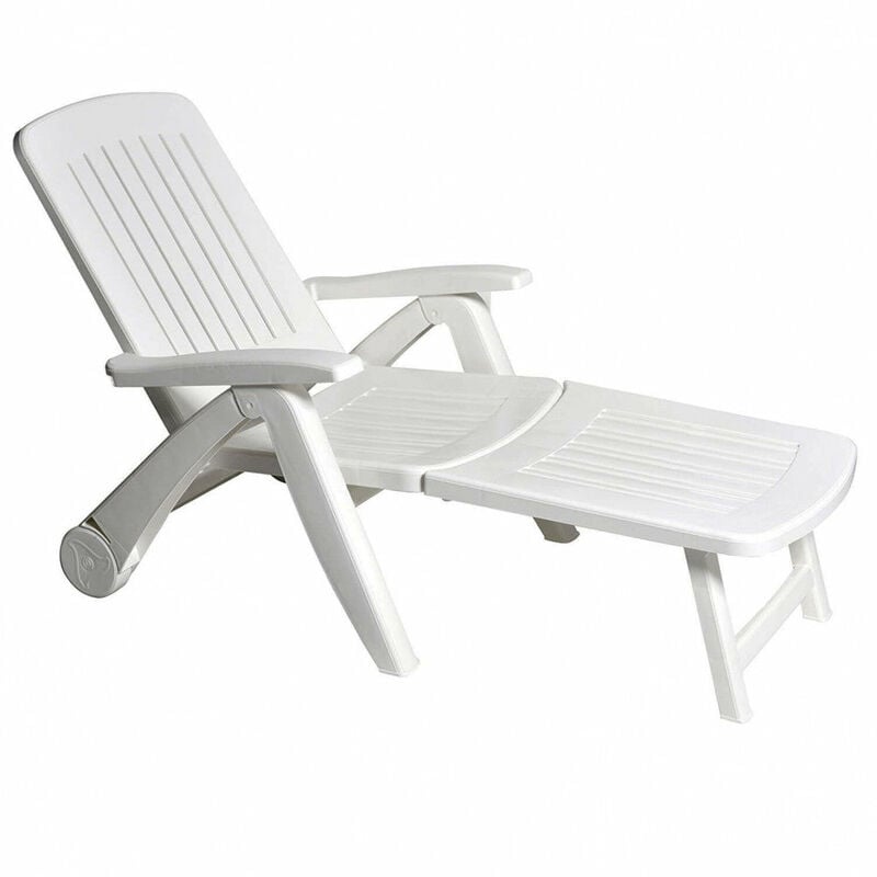 foto del prodotto lettino prendisole da giardino cancun con ruote 72x190x60 h cm in plastica bianco