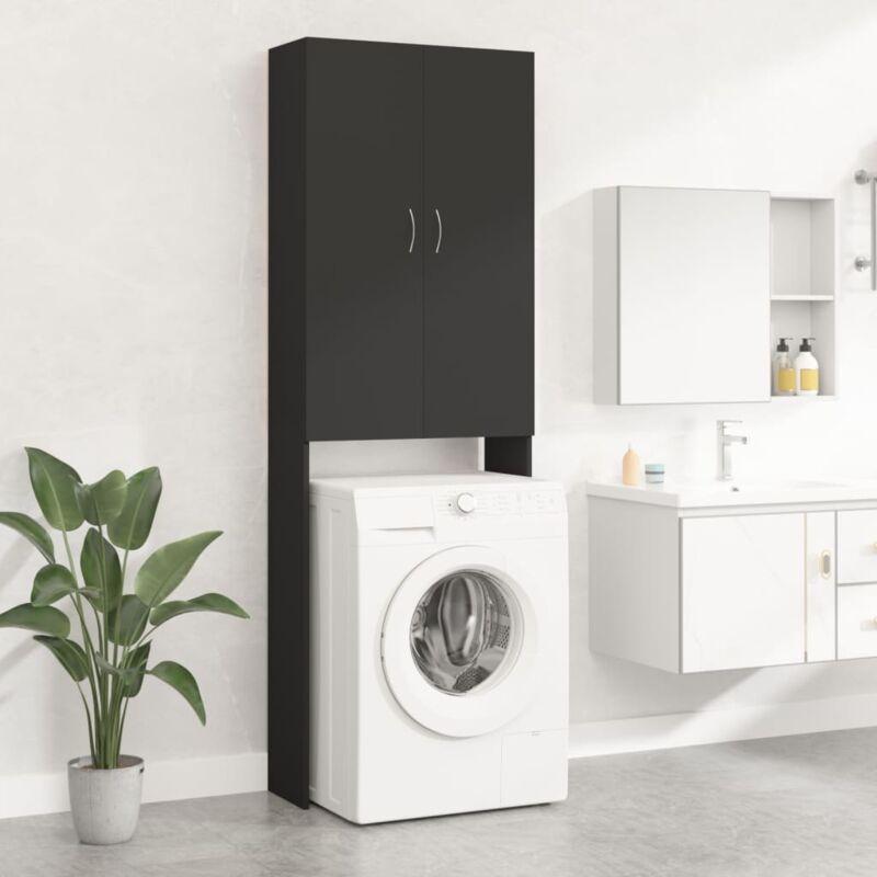 foto del prodotto mobili lavatrice armadietto mobili bagno nero 64x25,5x190 cm