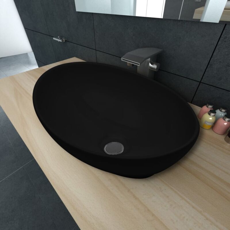 foto del prodotto bonnevie lavello in ceramica lavandino lavabi da appoggio di lusso nero ovale 40 x 33 cm
