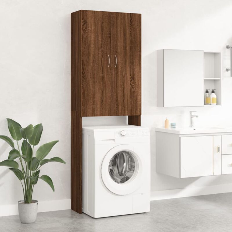foto del prodotto mobili lavatrice armadietto mobili bagno rovere marrone 64x25,5x190 cm