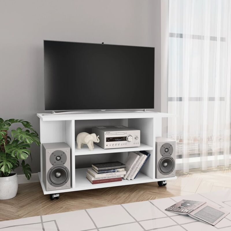 foto del prodotto mobile tv tavolino tv porta tv con ruote bianco 80x40x40 cm in truciolato
