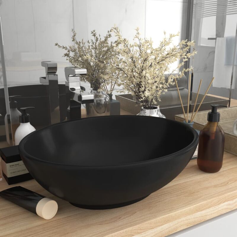 foto del prodotto lavabo da appoggio lavandino bagno lusso ovale nero opaco 40x33 cm in ceramica bv276928 bonnevie