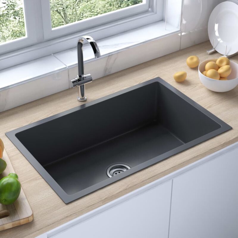 foto del prodotto lavello da cucina lavandino cucina artigianale nero in acciaio inox bv462887 bonnevie