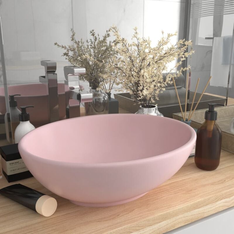 foto del prodotto lavabo da appoggio lavandino bagno lusso ovale rosa opaco 40x33 cm in ceramica bv808395 bonnevie