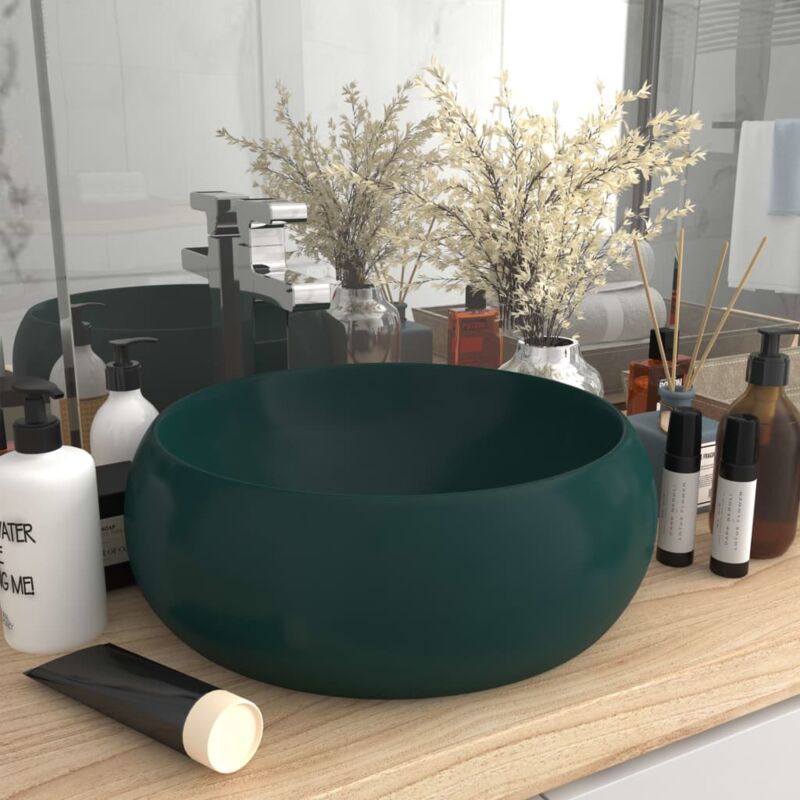foto del prodotto lavabo da appoggio lavandino bagno lusso rotondo verde scuro opaco 40x15 cm in ceramica bv908218 bonnevie
