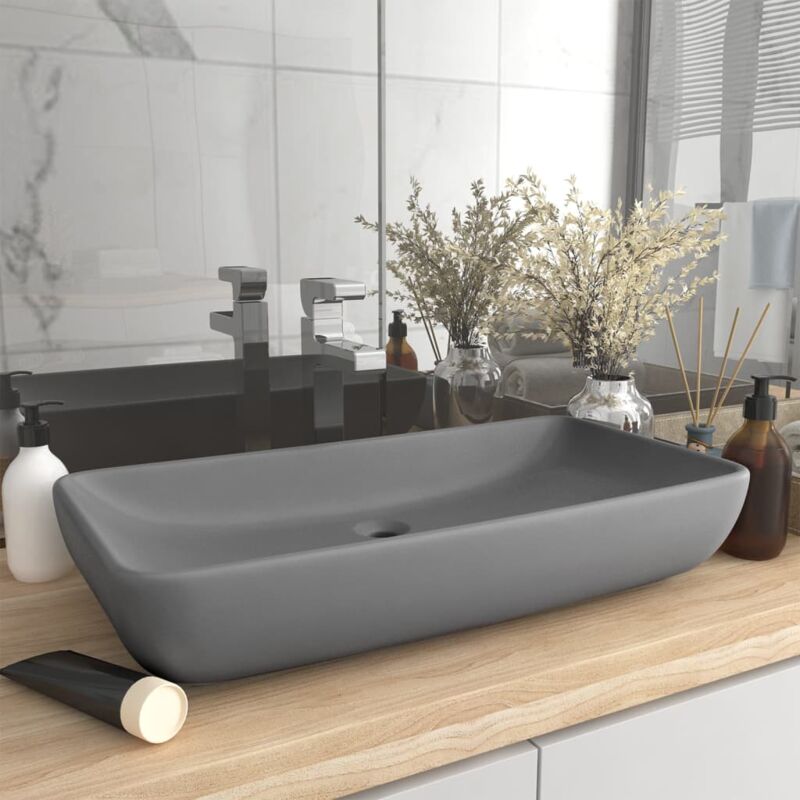 foto del prodotto lavabo da appoggio lavandino bagno lusso rettangolare grigio chiaro opaco 71x38 cm ceramica bv158137 bonnevie