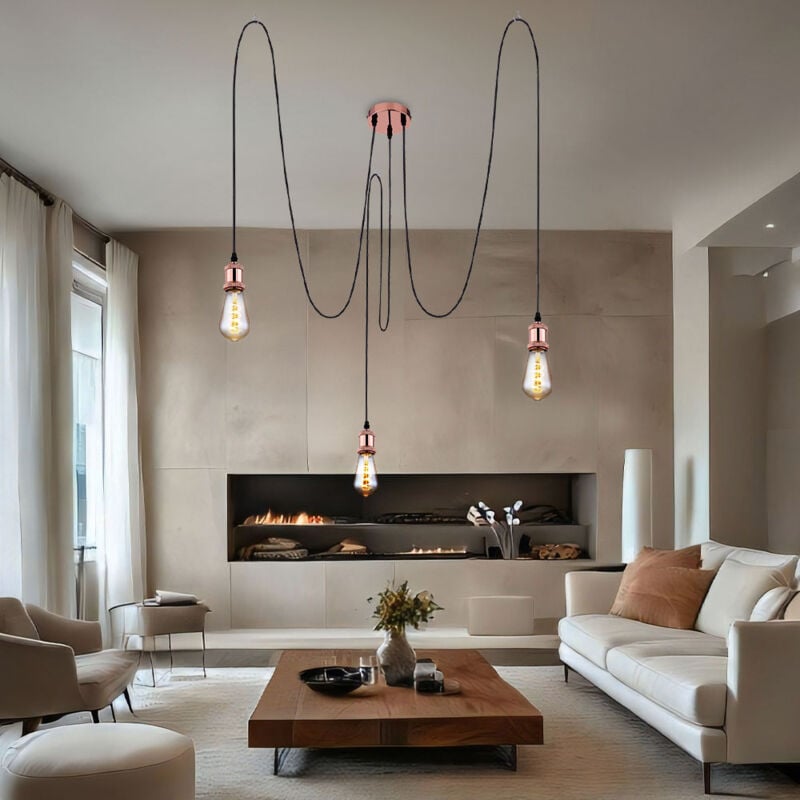 immagine 0 del prodotto lampada a sospensione a sospensione sala da pranzo lampada con cavo tessile nero illuminazione in rame