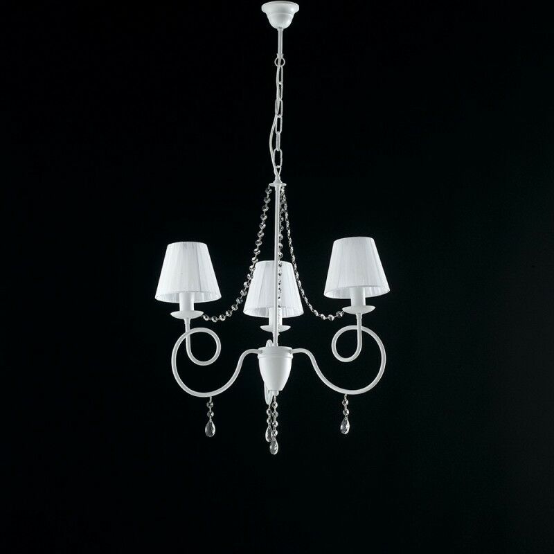 foto del prodotto lampadario ferro bianco tre luci decorazione shabby paralumi bianchi 60x h67 cm